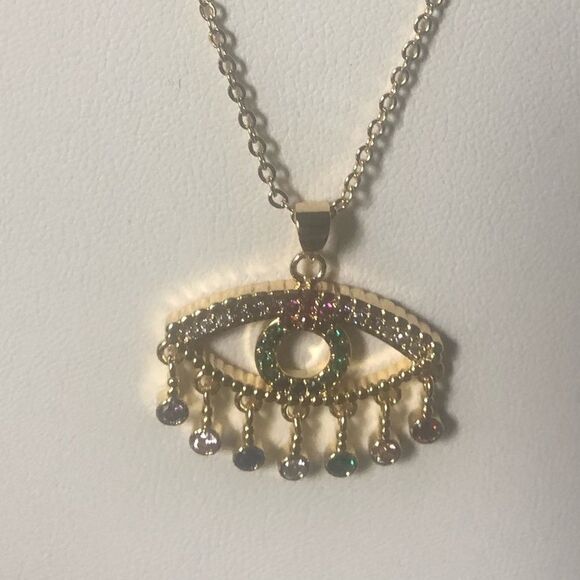 Necklace Nazar rhinestone Cooper mosaic zinc alloy - Picture 2 of 9